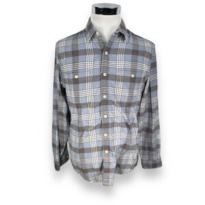 J.Crew Flannel Shirt Mens Medium Gray Blue Plaid Long Sleeve Button Up Cotton